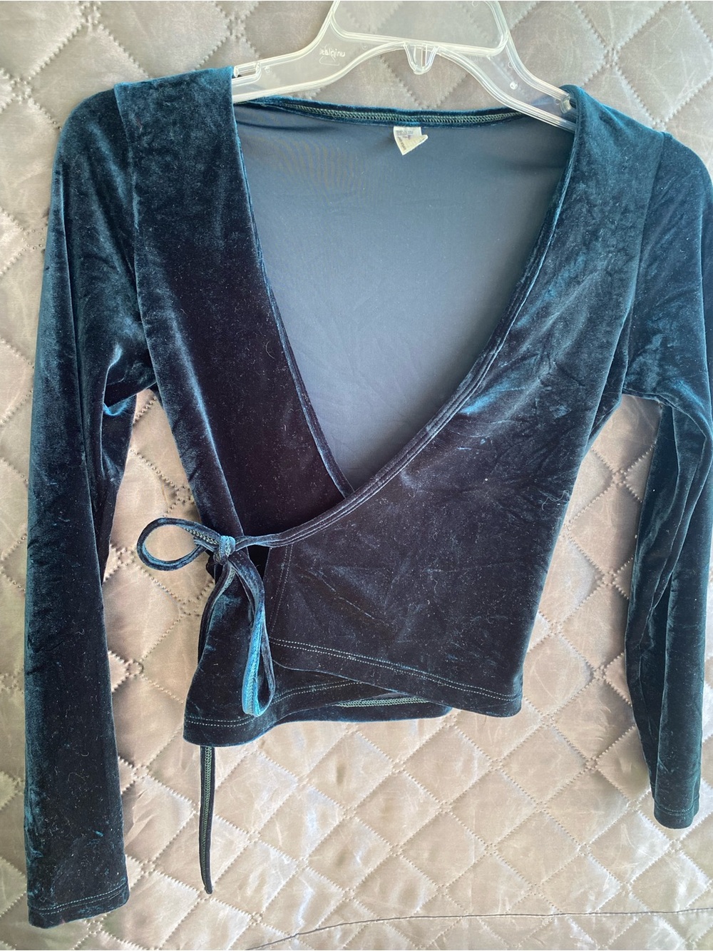 VTG American Apparel Dark Teal Green Velvet Ballerina Wrap Top XS